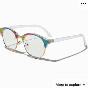 Claire's Solar Blue Light Reducing Rainbow Glitter Round Clear Lens Frames